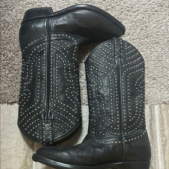 Frye Black Studded Cowboy Boots - Picture 4 of 5
